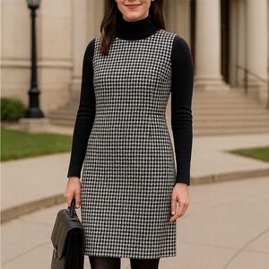 HALLHUBER Houndstooth Black & White Mod Short Sheath Dress Size EU 36 = Small
